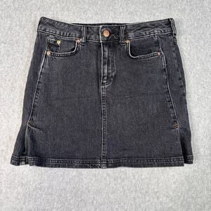 Pilcro Mini Skirt Black Womens Size 2 Side-Pleat Denim Stretch A-Line Zip Front